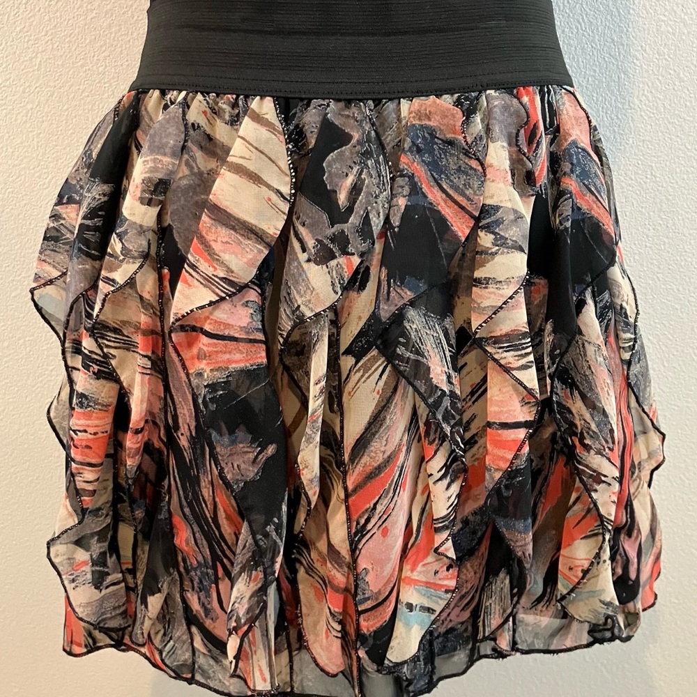 Ruffle Skirt in Black & Coral